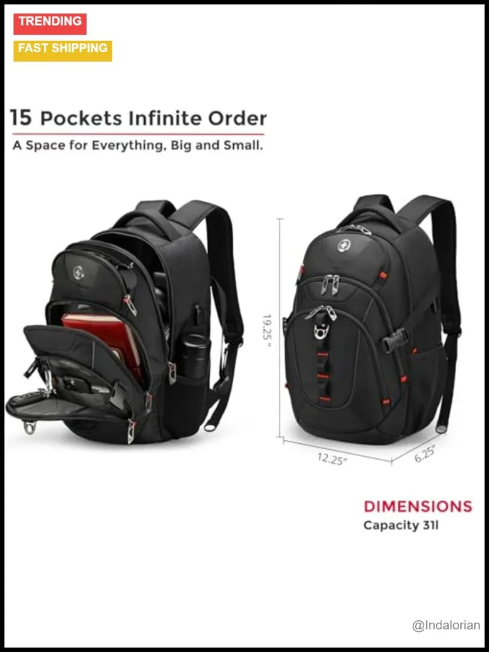 Laptop Backpack with USB Charging Port, 15.6